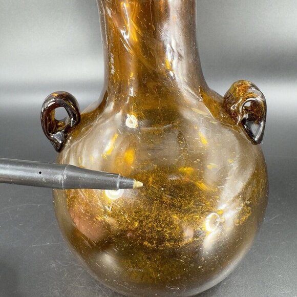 Vintage Egyptian Dark Amber Glass Vase Vessel Hand Blown With Handles Glass Vase - Picture 7 of 16